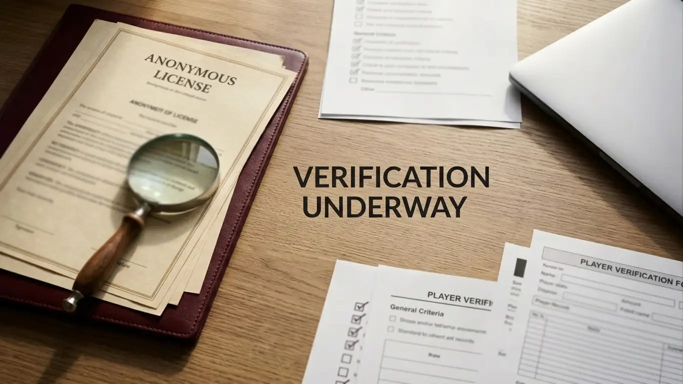 Casino licence documents and verification notes arranged on a desk